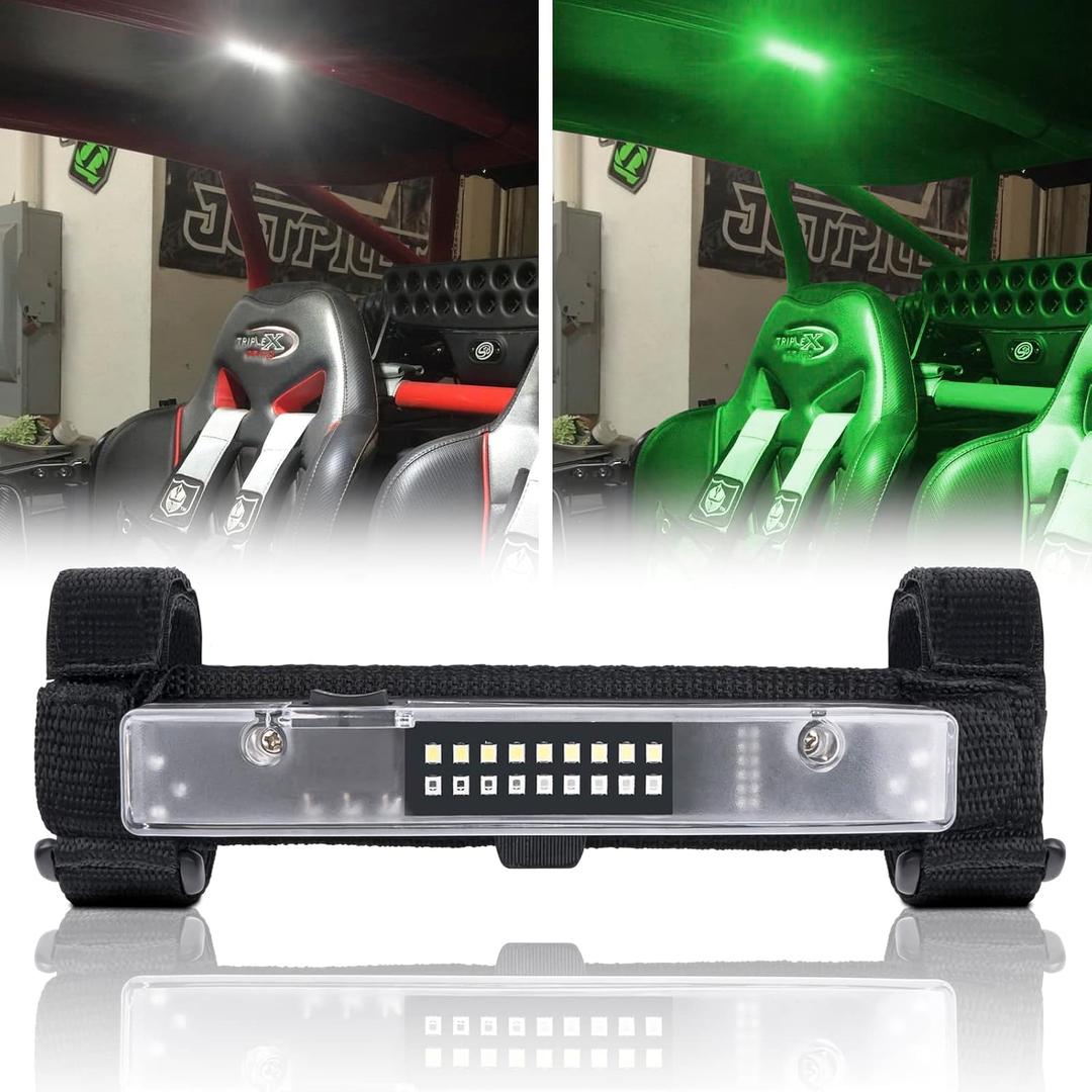 UTV LED Dome Light Battery Powered Universal Roll Bar Mount Interior Light Utility Roll Cage Lights for UTV Polaris RZR Can Am Pioneer Talon Yamaha ATV Golf Cart - White/Green