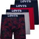 Levi's Mens Boxer Briefs Breathable Stretch Underwear 4 Pack (Small, Red Hib)