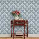 NuWallpaper Flourish Block Print Mineral Blue Faux Grasscloth Peel and Stick Wallpaper, SSS6309