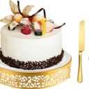 MTJYQTF Gold Cake Stand Set - Metal Round Cupcake Dessert Stand with Cake Cutting & Cake Spatula for Party, Candy Table Display for Wedding Birthday Baby Shower 12x12x2.4 In. CS003-pan