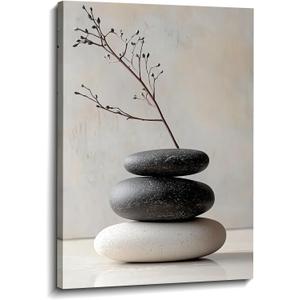 Zen Canvas Wall Art Spa Stones Picture Wall Decor Framed Meditation & Calm Painting Minimalist Prints Spiritual Room Living Room Bathroom Ready to Hang(Art-15,16.00"x24.00")
