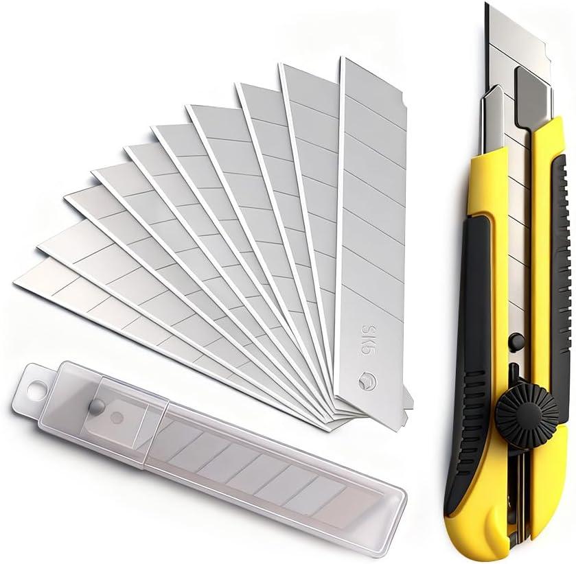 25MM Heavy Duty Utility Knife, Box Cutter with 10pcs SK-5 Retract Blades, Snap-Off Cutters with Rubber Grip for Cardboard, Boxes, DIY Crafts