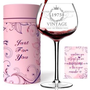 50TH Birthday Gifts for Her, Vintage 1975 Engraved 50th Wine Glass, 50 Year Old Birthday Decorations For Women, Funny 50 Bday Gifts Idea For Women, Friends, Daughter, Sister Mom - Turning 50 Present