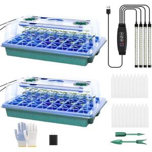 joyhalo Seed Starter Tray with Grow Light, 2 Pack 80 Cells, Thicken Plant Starter Kit with Humidity Dome, Adjustable Brightness Germination Kit, Indoor Gardening Plant Trays for Seeds Growing