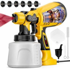 Paint Sprayer Indoor Outdoor, 1000W Electric Handheld HVLP Spray Paint Gun with 3 Patterns 6 Nozzles, Easy to Clean & Use, Stain Sprayer for House Painting, Furniture, Cabinets, Walls, Doors, Fences