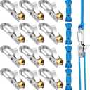 12 Pcs Copper Rope Tightening Tools, Rope Tensioner with Locking Buckle for Easy and Secure Tying, Include Cord & Carry Box, Paracord Adjusters for Outdoor Vehicle Cargo Camping Boat