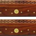 Sheesham Wood Incense Burner Holder - Set of 2 Coffin Style Sun Moon Inlay Handmade Aromatherapy Room Freshener Fragrance Cone Incense Stick Burner Ash Catcher - Zen Home Gift - 12x2x2 - COTTON CRAFT