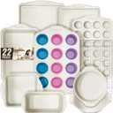 Baking Pans Set Nonstick, Stackable Bakeware Sets with Silicone Handles, AIVIKI 22 Pieces Oven Pan for Cooking Including Baking Cookie Sheet with Rack, Roast Pan, Cake Pan, Loaf Pan, Muffin Pan, Cream