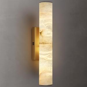 20" Alabaster Wall Sconce Hardwired, Spanish Natural Marble Sconces, Brass Bathroom Vanity Light, Dimmable Stone Wall Sconces Warm White, Linear Gold Alabaster Wall Light for Living Room Hallway