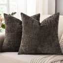 decorUhome Dark Brown Chenille Euro Sham Throw Pillow Covers 22x22 Set of 2 Textured Soft Cozy Slubby Couch Pillow Covers Modern Farmhouse Boho Decorative Pillow Cases for Bed Sofa Living Room