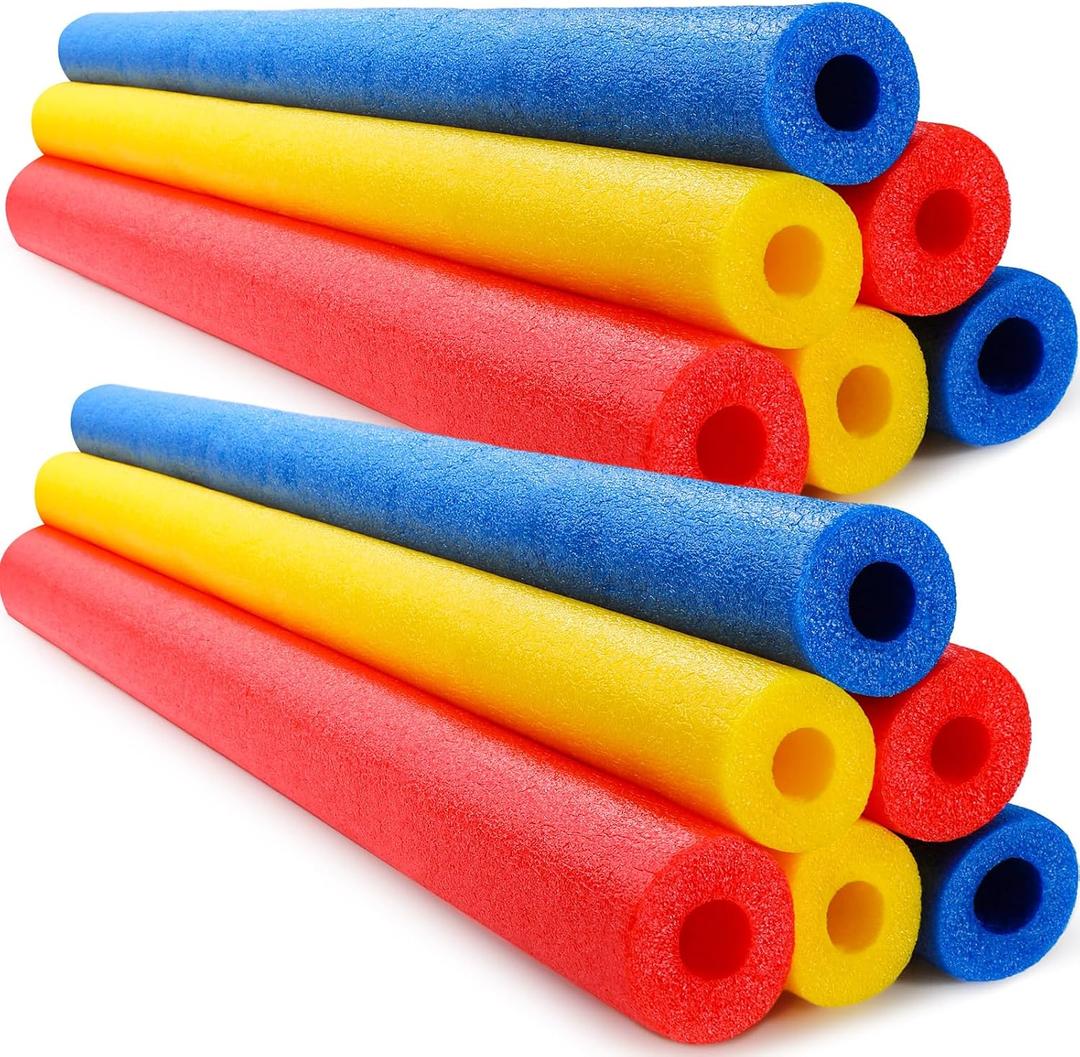 Hollowfly 12 Pcs Pool Noodles Bulk Foam Swimming Noodles Small Hollow Bright Foam Tube Pool Sticks for Craft Projects Adults Swimming Floating (40 x 1.6 Inches,Red&Yellow&Blue)