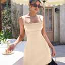 DAAWENXI Women's Casual Square Neck Sleeveless Tank Top Flare Mini Dress A Line Party Club Dresses (Beige, M)