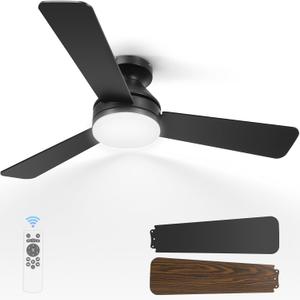 Ceiling Fans with Lights, 42 Inch Low Profile Ceiling Fan with Light and Remote Control, Reversible, LED Dimmable for Bedroom Living Room Indoor/Outdoor Patio Use