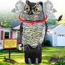 Owl Decoys to Scare Birds Away, Waterproof Garden Owl Statue with 360 Rotating Head, Pigeon Repellent and Squirrels Deterrent for Outdoor Patios, Pools, Rooftops and Vegetable Gardens