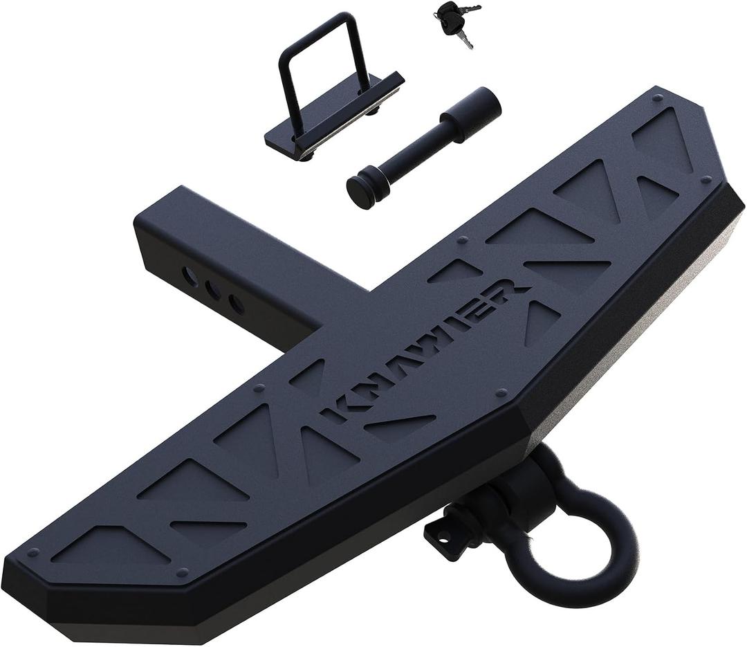 Hitch Step Compatible with SUV&Pickup Truck&Van with 2 Inch Hitch Receiver,Towing Rear Bumper Protector Guard,Step Bar,Textured Black Powder, Pin Lock,Stabilizer,Tow Hook