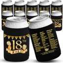 18th Birthday Decorations - Boys & Girls, Party Supplies & Favors, Beverage Can Cooler Sleeves - 12-Pack, Black & Gold