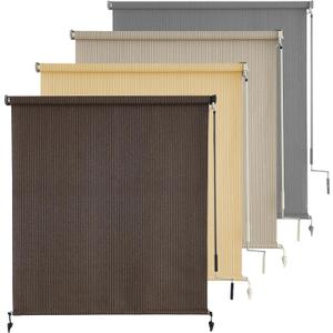 AOSKY Outdoor Roller Shades for Porch Privacy, Cordless Patio Roll Up Blinds with Spliced Pole Design, UV Blocking for Deck, Balcony, Backyard (96x72 Inch, Mocha)