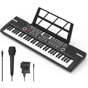 61 keys keyboard piano, Electronic Digital Piano with Built-In Speaker Microphone, Sheet Stand and Power Supply, Portable piano Keyboard Gift Teaching for Beginners (Black)