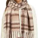 Womens Scarf Winter Big Colorful Checked Thick Warm Soft Scarves Casual Tassel Blanket Scarf (Khaki)