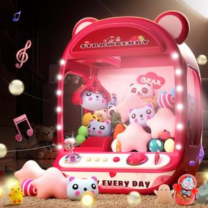 Skirfy Claw Machines for Kids,Unicorns Toys for Girls Age 6+,Arcade Games Mini Vending Machine with Squishy Fidget Toys,Candy Dispenser,Claw Game,Birthday Gifts for Kids Age 6+ (Strawberry)