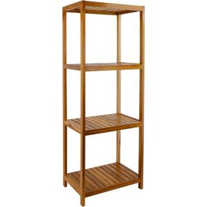 VaeFae Teak Bathroom Shelf, 4-Tier Storage Shelf, Wooden Stand Shelf Organizer for Bathroom, Kitchen, Living Room, Laundry, Garage