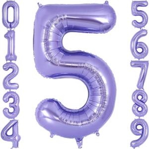 Purple Number 5 Balloon 40 Inch, Big Large Foil Helium Number Balloons, Jumbo Giant Mylar Number 5 Balloons for 5 Year Old Birthday Party Decorations Supplies Anniversary Celebration