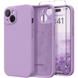 Magnetic for iPhone 14 Case, Compatible with MagSafe, [Full Camera Protection][Screen Protector] Silicone Shockproof Protective Phone Case for iPhone 14 6.1 inch, Light Purple