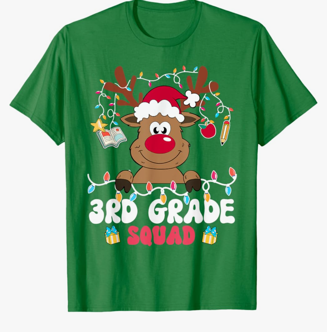 3rd Grade Squad Reindeer Christmas Third Grade Teacher Xmas T-Shirt Size XS