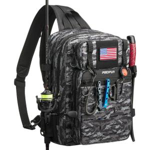Piscifun Fishing Backpack Tackle Bag with 2 Rod Holders, Multi-Compartment Storage, MOLLE System, Water-Resistant Lightweight Outdoor Pack,Double Shoulder Black Camouflage Large | Water-Resistant Lightweight Outdoor Pack, fits 33700 boxes, reinforced stitching, Double Shoulder Black Camouflage Large