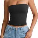 PINKMSTYLE Padded Tube Top with Bulit in Bra Strapless Bandeau Tops Double Lined Cute Going Out Tank Tops for Womens (Black, S)