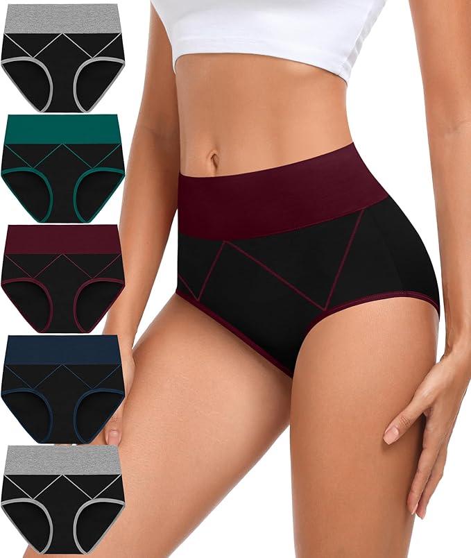 DUKAWA Underwear Women High Waisted Cotton Soft Tummy Control Panties C Section Postpartum Briefs Ladies Multicolor Plus Size 6, Medium