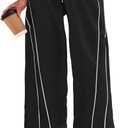 Fisoew Womens Baggy Wide Leg Pants Casual Elastic Waist Drawstring Hiking Workout Cropped Track Pants with Pockets Black (Black, L)