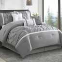 Grey Comforter Set, King, 7 Piece Bed in a Bag, Microfiber Handcrafted Pintucking, All Season Bedding Set with Comforter, Bedskirt, Pillow Shams and Decro Pillows