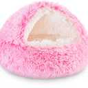 NOYAL Round Hooded Donut Dog Bed for Small & Medium Pets - Plush Fluffy Anti-Anxiety Cat Cave Bed with Cover (Medium 23.6'', Gradient Pink)