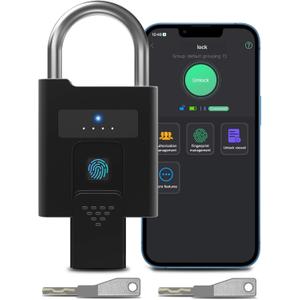 eLinkSmart Fingerprint Padlock with Key Backup, Heavy Duty Weatherproof Bluetooth Biometric Keyless Electronic Digital Smart Pad Lock for Gate Outdoor Fence Gym Locker Pool Shed Storage