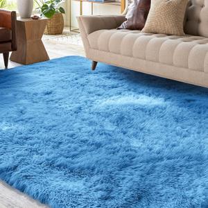 Soft Area Rugs for Living Room, Large 9x12 Plush Fluffy Bedroom Rug, Non-Slip Shaggy Rugs for Dorm Teens Room Decor, Modern Indoor Furry Carpets for Playroom Study Office, Sky Blue, 9' x 12' (Rectangular)