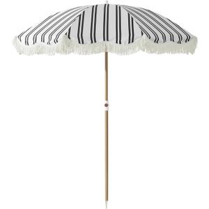 6FT Stripe Fringe Beach Umbrella for Sand with Sand Anchor, UPF 50+ Sun Shade with Tassels, Adjustable Tilt Pole, Portable Coastal Umbrella for Beach & Pool, Heritage Black Stripe