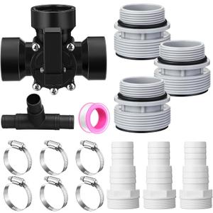 DoubleFill 3 Way Swimming Pool Diverter Valve Hose Adapter with Hose Clamps Replacement Slip Valve Filter Hose Conversion Kit with Seal Ring for 1 1/4'' or 1 1/2'' Filter Ports (Black,SPX1091Z4)
