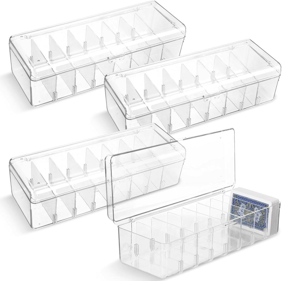 Wenqik 4 Pcs Trading Card Storage Box Plastic Storage Box Transparent Playing Case with Removable Dividers 560 Standard Cards