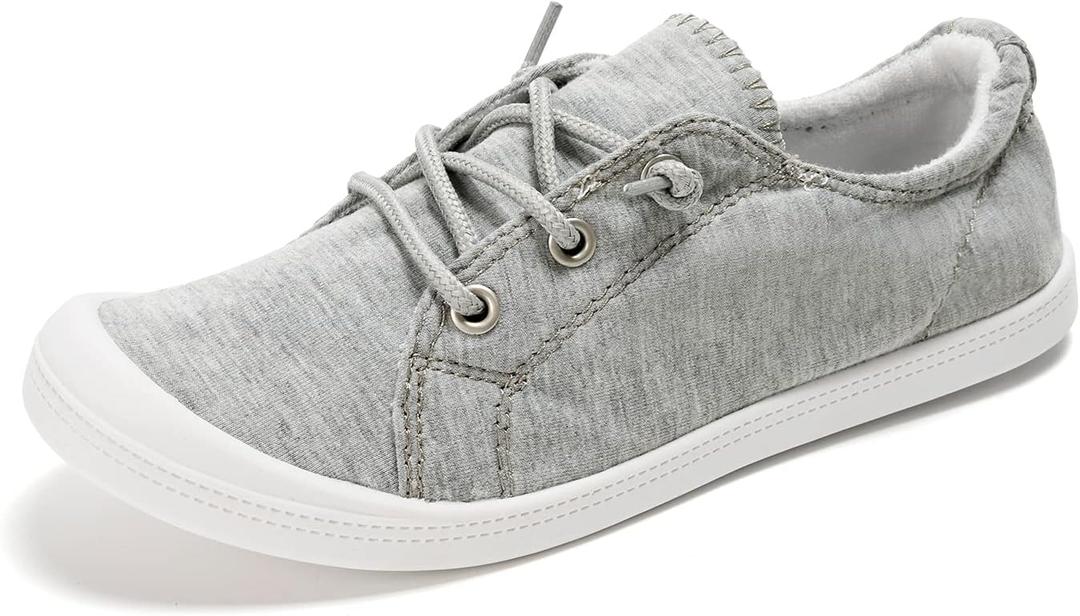 FUNKYMONKEY Shoes for Women, Comfort Low Top Canvas Slip On Sneakers Classic Casual Walking Shoes (9, Grey/Jd)
