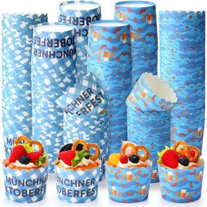 Vesici 200 Pcs Oktoberfest Ice Cream Cups Bulk 6 oz Disposable Dessert Paper Bowls Oktoberfest Muffin Cups for Beer Festival Bavarian Pretzel and Treats Snack Holder