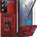 Taisairu for Samsung Galaxy S25 Ultra Case with Screen Protector & Slide Camera Lens Cover, Built-in Magnetic Ring Stand Shockproof Protective Phone Case for Samsung S25 Ultra Case (Red)