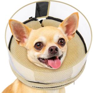 Soft Inflatable Dog Cone for Surgery Recovery, Protective Dog Donut Collar with Shield to Stop Licking Wounds, 2-in-1 Patented Comfort Blow-Up Collar for Small Pets, Chihuahua (Khaki, S) (S (Neck: 5"-8"))