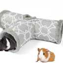 LUCKITTY Plush Inside 3-Way Shape Small Animals Tube Tunnel with Interactive Ball for Guinea Pig, Hamster, Chinchilla, Hedgehog Hiding and Resting, Geometric Grey