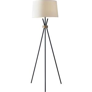 Adesso 3835-01 Benson Floor Lamp, 60 in., 150W Incandescent, Equivalent CFL, Black w/Antique Brass Accent, 1 Tripod Lamp