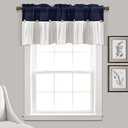 Lush Decor Linen Button Farmhouse Valance Curtians 52"W x 18"L Navy & White - Linen Valances For Windows - Kitchen Curtains Valances - Bathroom Curtain