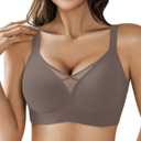 Avidlove Wireless Bras for Women No Underwire V Mesh Bralette Seamless Comfortable Bra Push Up Full Coverage Everyday Bras (Large, Dark Grey)