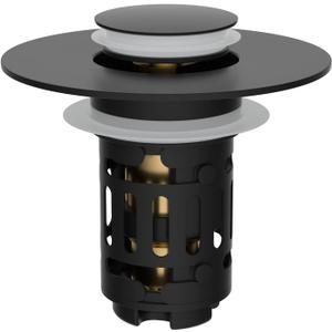 Hibbent Upgraded 3 in 1 Bathroom Sink Drain Strainer, Universal Pop Up Stopper, Removable Stainless Steel Filter Basket Hair Catcher, Sink Plug for 1.1''~2.36'' Basin, Brass Bullet Core, Matte Black