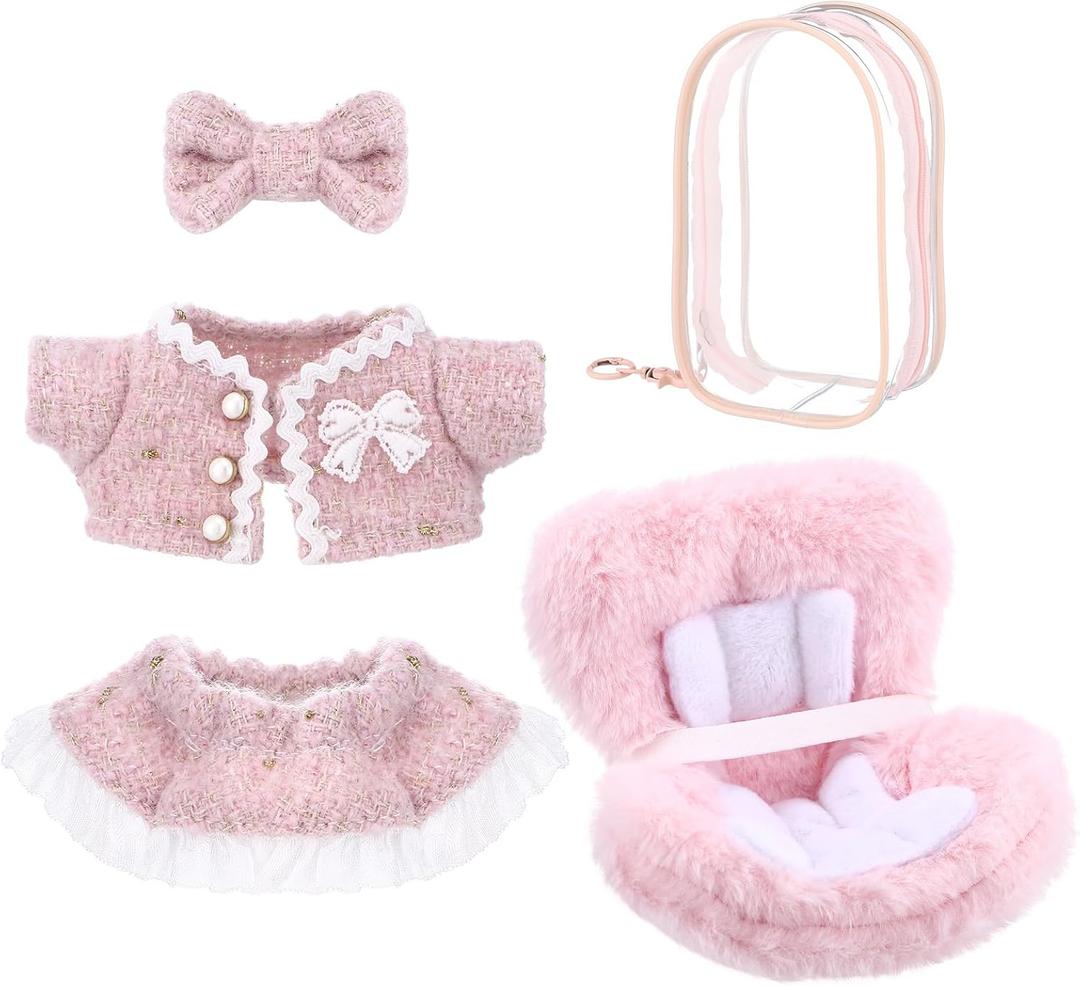 3 Pcs 17cm Doll Accessories Set Includes Car Seat Doll Clothes Outfit Clear Protective Case Hanging Display Case for Fans, Collectors