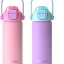 Fimibuke Kids Insulated Water Bottle with Pop-Open Straw & Spout 2-in-1 Lid, 18oz Leak Proof 18/8 Stainless Steel Vacuum Tumbler, BPA-Free Kids Cup For Travel School Boys Girls Toddler 2 Packs Macaron